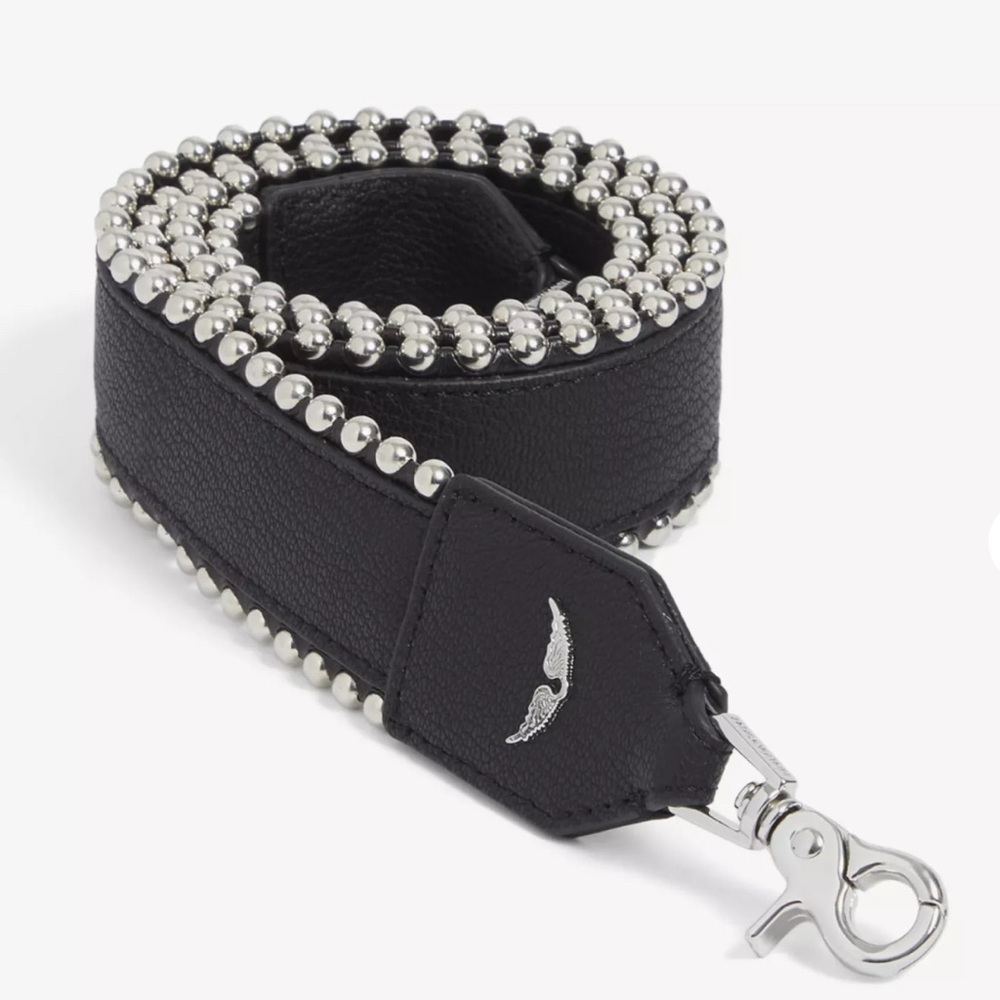 NWT Zadig & Voltaire Studs Piping Crossbody Strap, Black w/ silver studs
